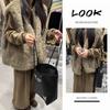 Women's Winter Three-Piece Suit: Melange Style, Plush Vest, Hooded Sweatshirt, Wide-Leg Pants