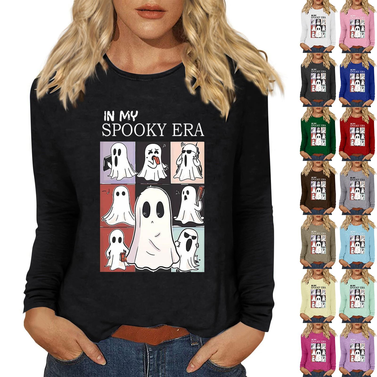 

Женская мода, повседневная блузка с длинным рукавом и принтом на Хэллоуин, пуловер с круглым вырезом XL