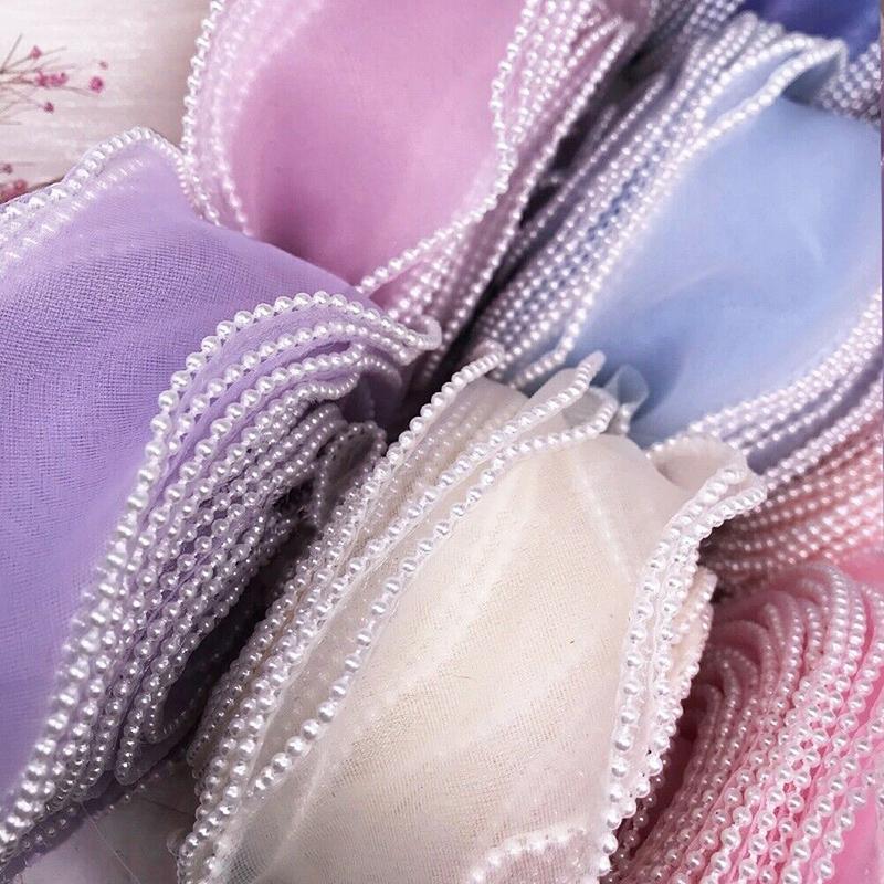 10 Yards Pearl Beads Wavy Edge Tulle Mesh Ribbon Trim DIY Clothing Dress Crafts Lace Fabric For Party Wedding Background Decor