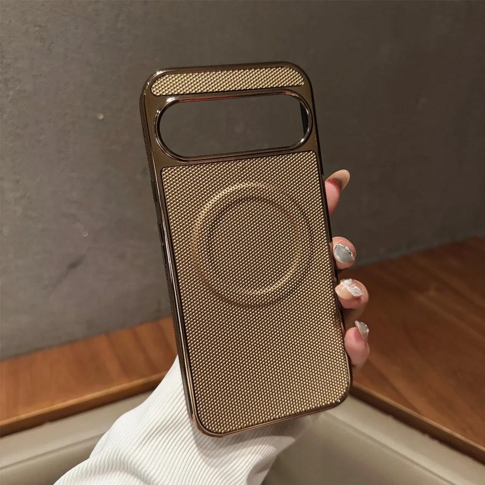 

Business Plating Fiber Pattern Wireless Charge Case For Google Pixel 10 9 Pro XL 9A 8 Pro PC+TPU Shockproof Anti-Fall Soft Cover Google Pixel 9a