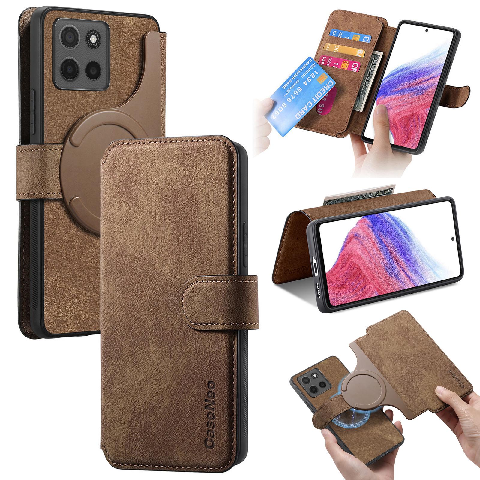 

Для Motorola Moto G15 4G Магнітний чохол CASENEO Знімний шкіряний чохол-гаманець для телефону Brown
