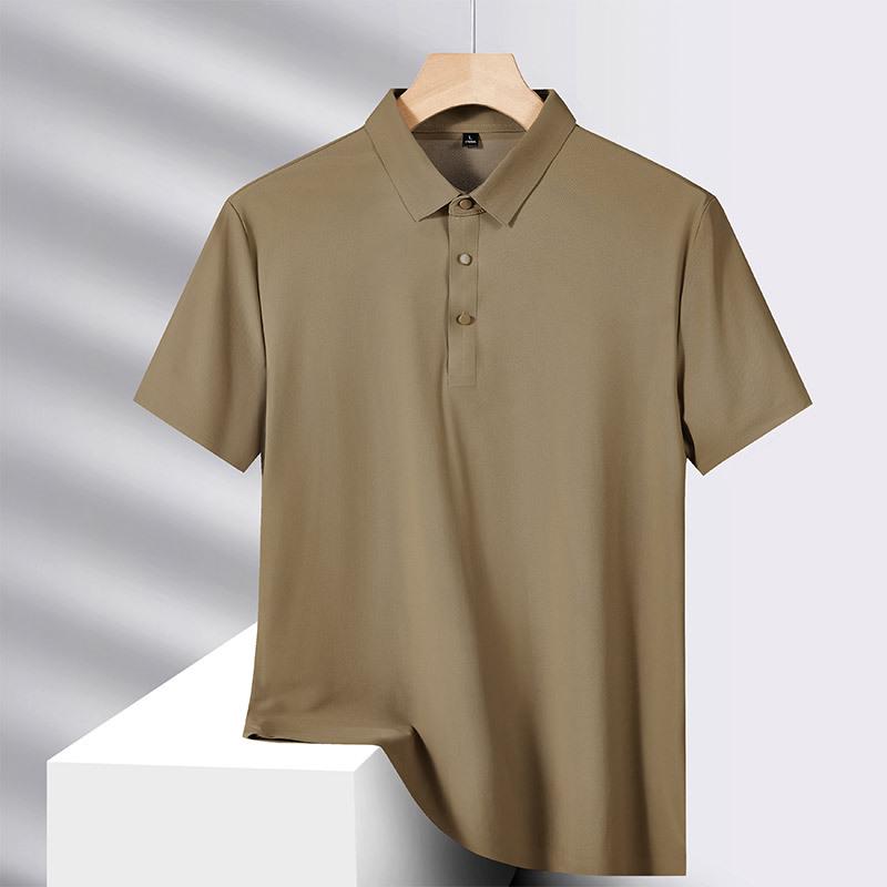 Ice Silk Men's Stretch Polo Shirt: Summer Lightweight, High-End Business Casual, Short Sleeve, Turn-Down Collar