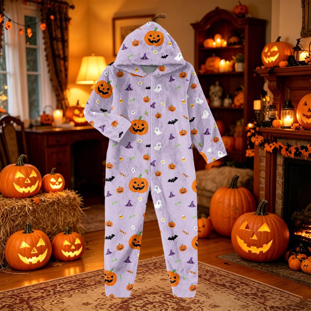 Damen Flannel Overall Loungewear Set mit Halloween-Print für den Urlaub