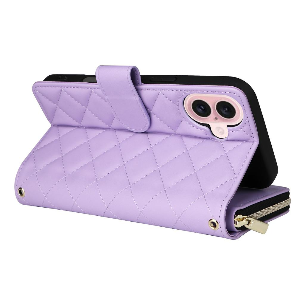 For iPhone 17 Case Zipper Wallet Rhombus PU Leather Crossbody Phone Cover