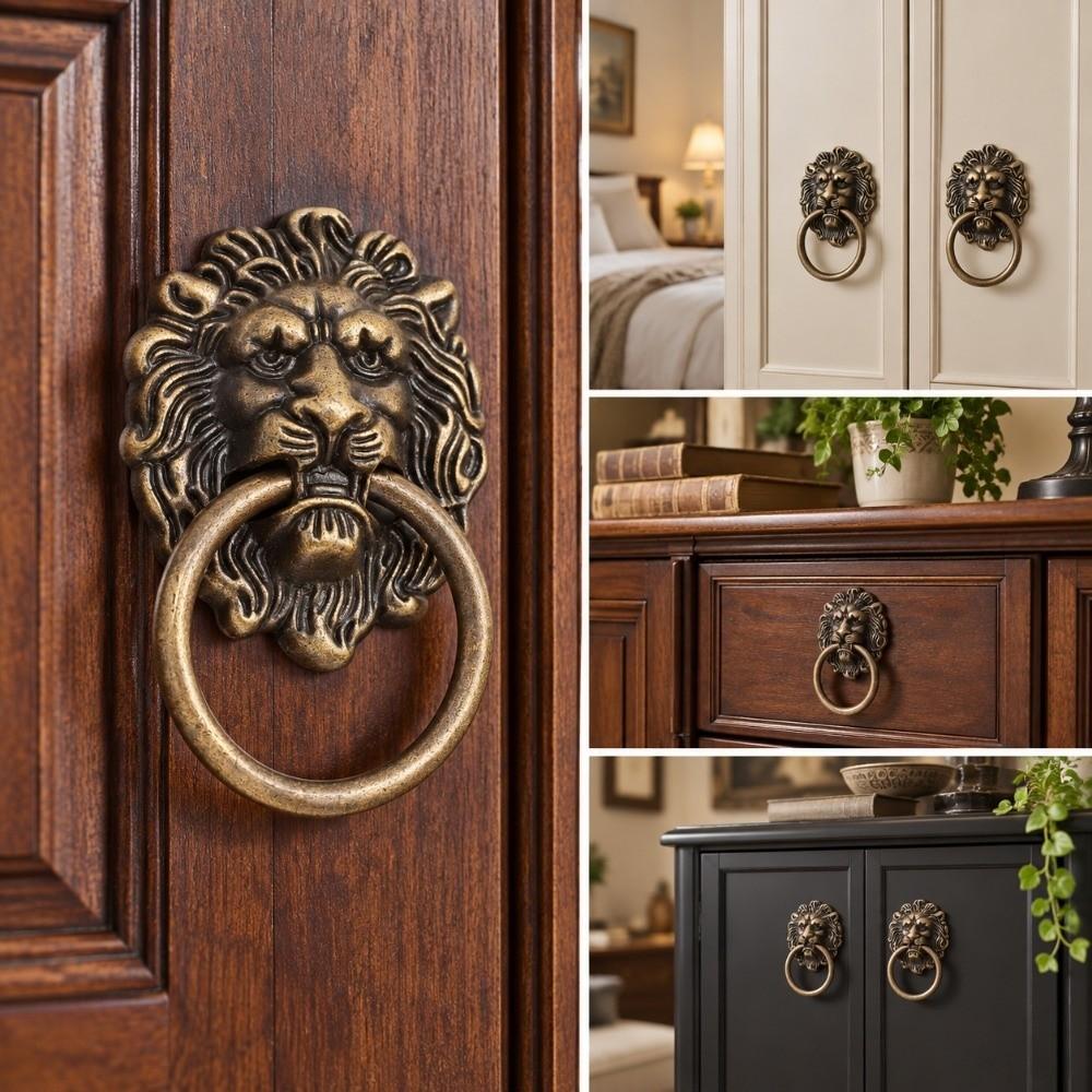 10pcs Metal Material Lion Head Pulls Antique Bronze Finish Drawer Pull Handles For Cabinets