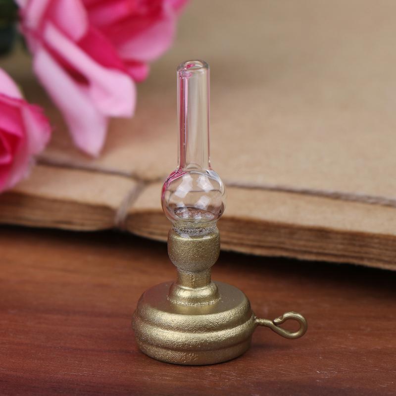1/12 Dollhouse Miniature Accessories Mini Metal Vintage Oil Lamp Simulation Barn Lantern Model Toys for Doll House Decoration