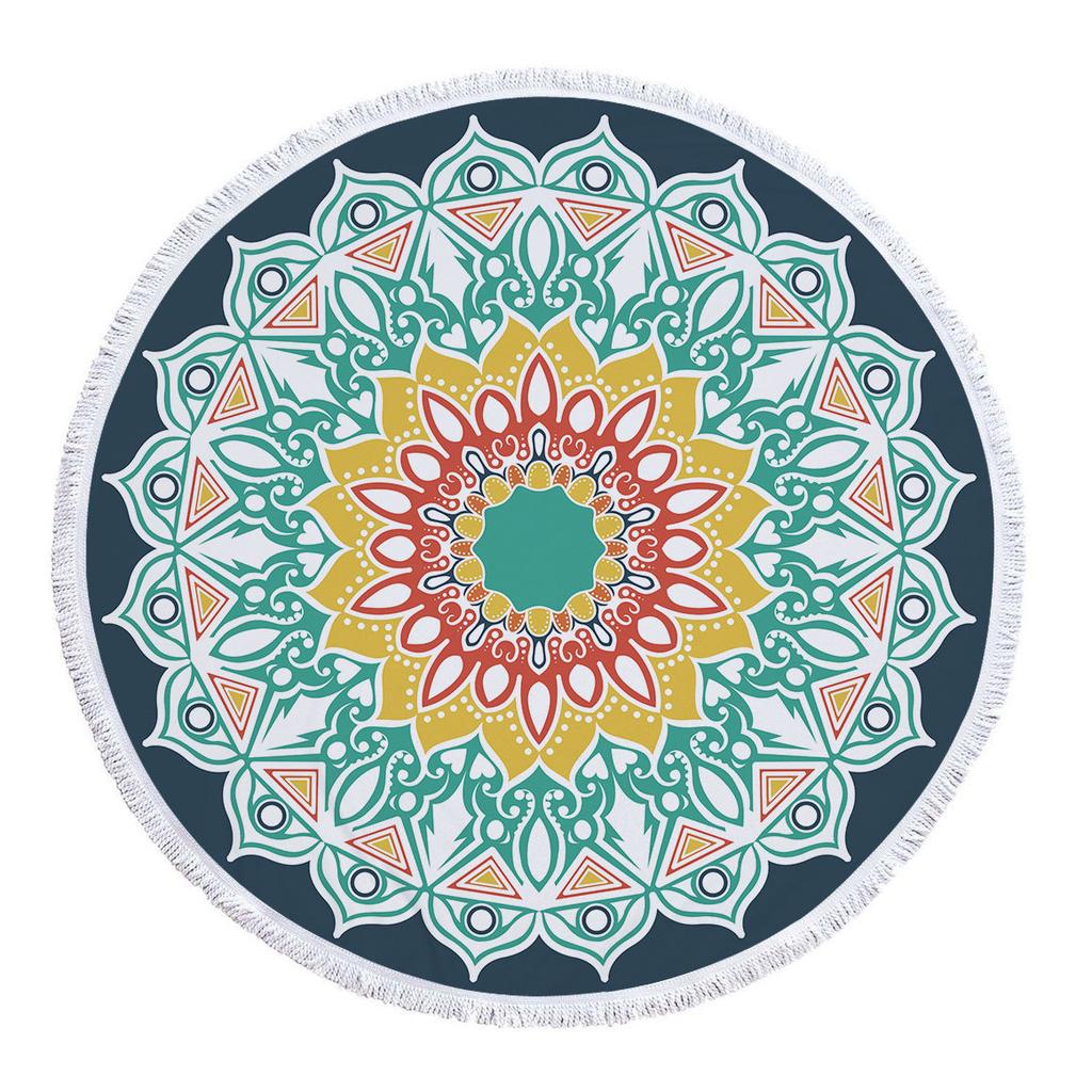 Bohemia Mandala Round Beach Towel Tassels Microfiber Exotic Flower Geometric Pattern Bath Towel Picnic Yoga Mat Bikini Cover Up