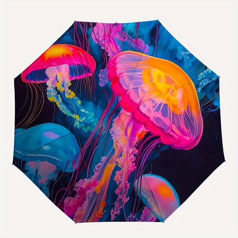 1pc Colorful Jellyfish Ocean Scene Umbrella with Plastic Handle,Suitable for All Seasons Home Travel Outdoor UmbrellaB1849