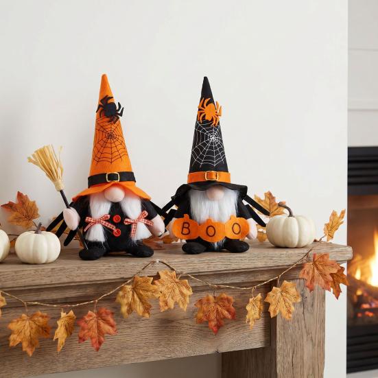 Reusable Festival Tabletop Decor Halloween Gnome Decoration, Spooky Orange Black Spider Web Boo Swedish Tomte Gift for Kids Adults Elf Figurine, Plush