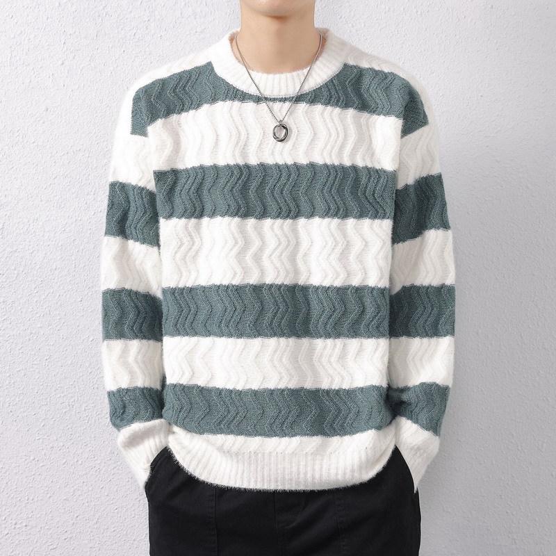

Men s High-Quality Striped Wool Sweater - Thick, Warm Knit for Autumn/Winter 2025 3XL (175-205 jin) зелений