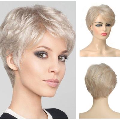 Krótkie damskie peruki syntetyczne Ombre jasne blond peruki z grzywką warstwowa fryzura naturalne włosy Cosplay codzienne peruki peruki termoodporne