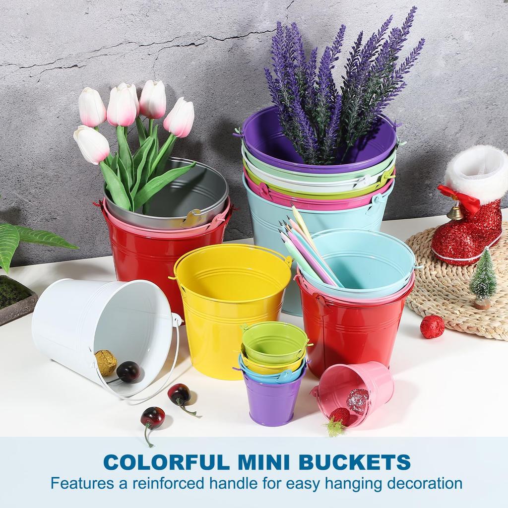 PATIKIL Small Metal Buckets with Handles Mini Buckets Easter Buckets 6pcs Green 2.7"x2.4"