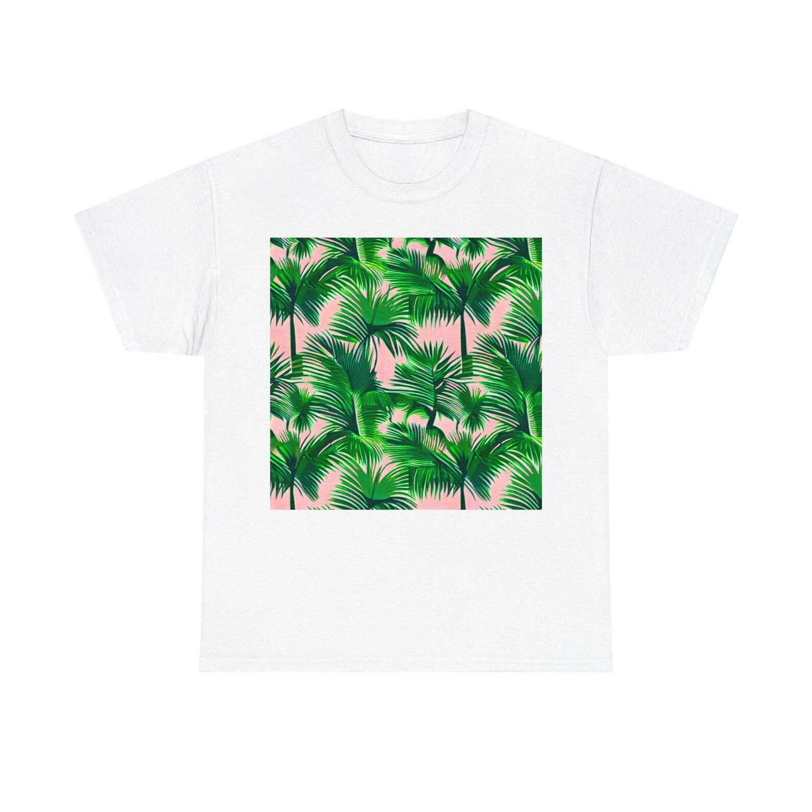 Pink Palm Tree Leaf Cotton Tee 100