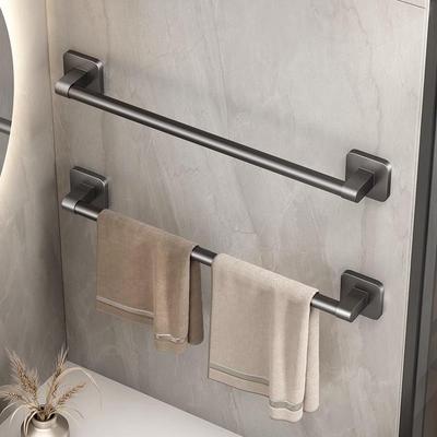 Wall-Mounted No-Punch Towel Rack with Shelf and Single Bar for Bathroom Storage