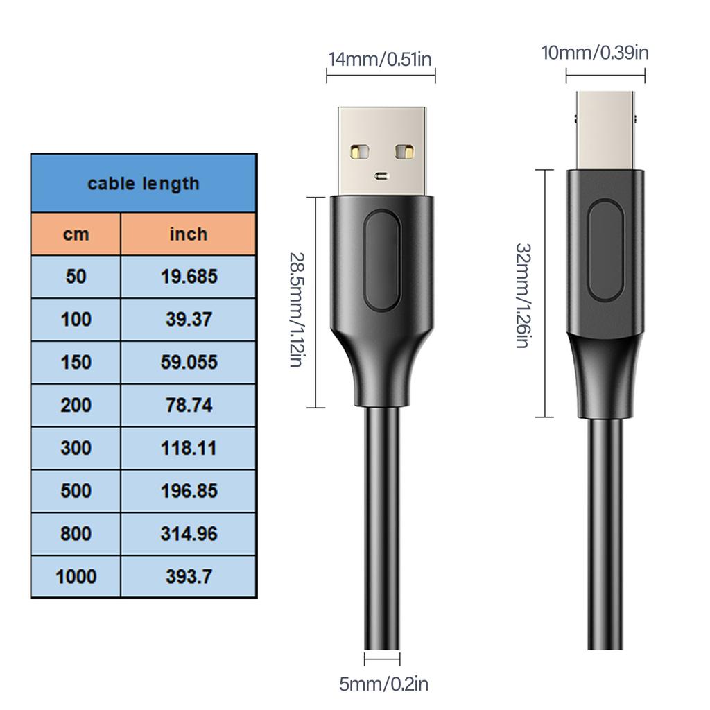 USB Printer Cable USB 2.0 to USB B Type B Male Cable Scanner Cord for Printing Laptop Computer Musical Keyboard