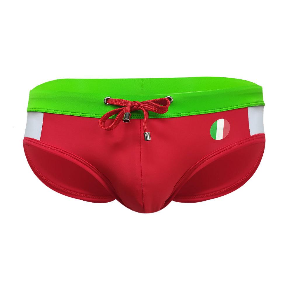 UXH Men's Colorblock Triangle Swim Briefs: Multi-Color, Flag-Inspired Design, Fitted and Sexy Shorts