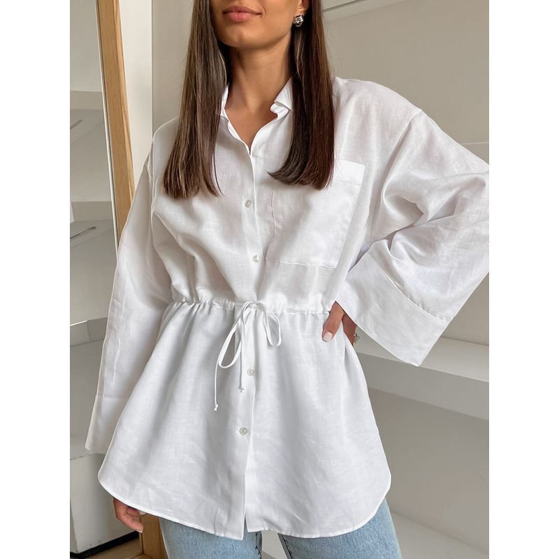 Fashion Pure Cotton Stylish Lace-up Stylish Slim Women Shirt 2025 Long Sleeves Tops