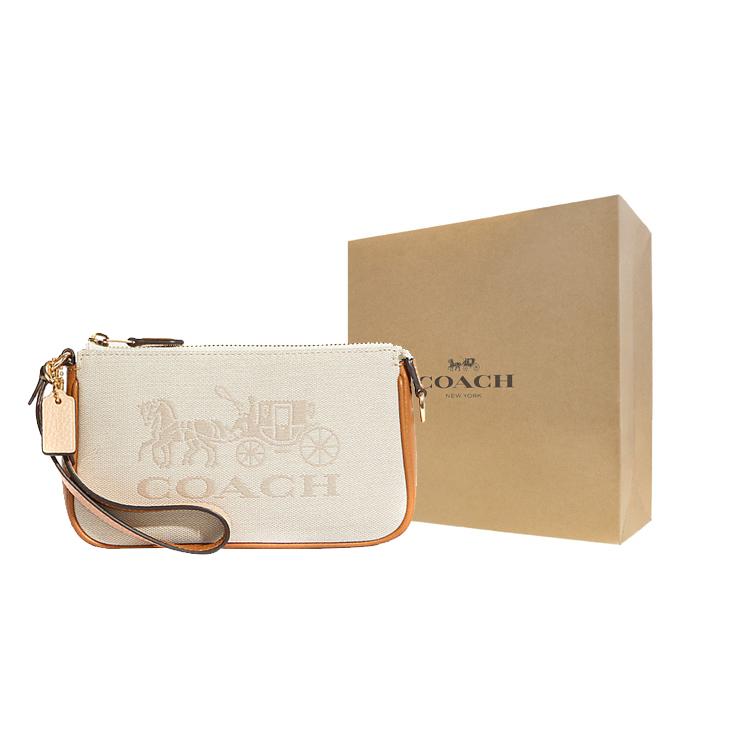 New COACH Nolita Fabric With Cow Leather Pochette, Shoulder Bag, Clutch, Wrist Bag Small Size Women's Ecru C8327-IMCAH