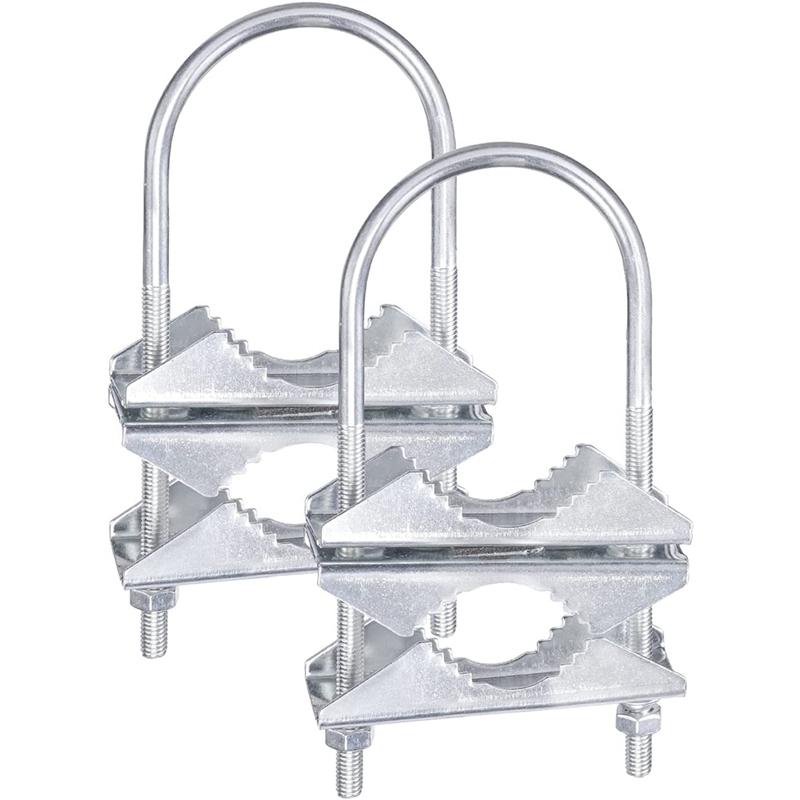 Double Antenna Mast Clamp V-Jaw Bracket U Bolts Pipe Mounting Hardware 2 Sets For Yagi Wifi Antenna, TV Antenna