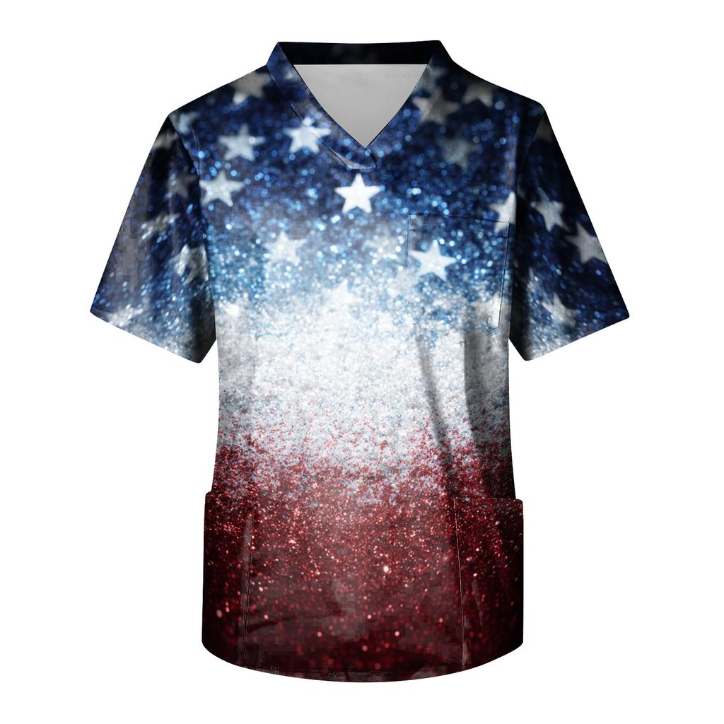 Men's Short Sleeve V-Neck  Print Chest Pocket Care Top