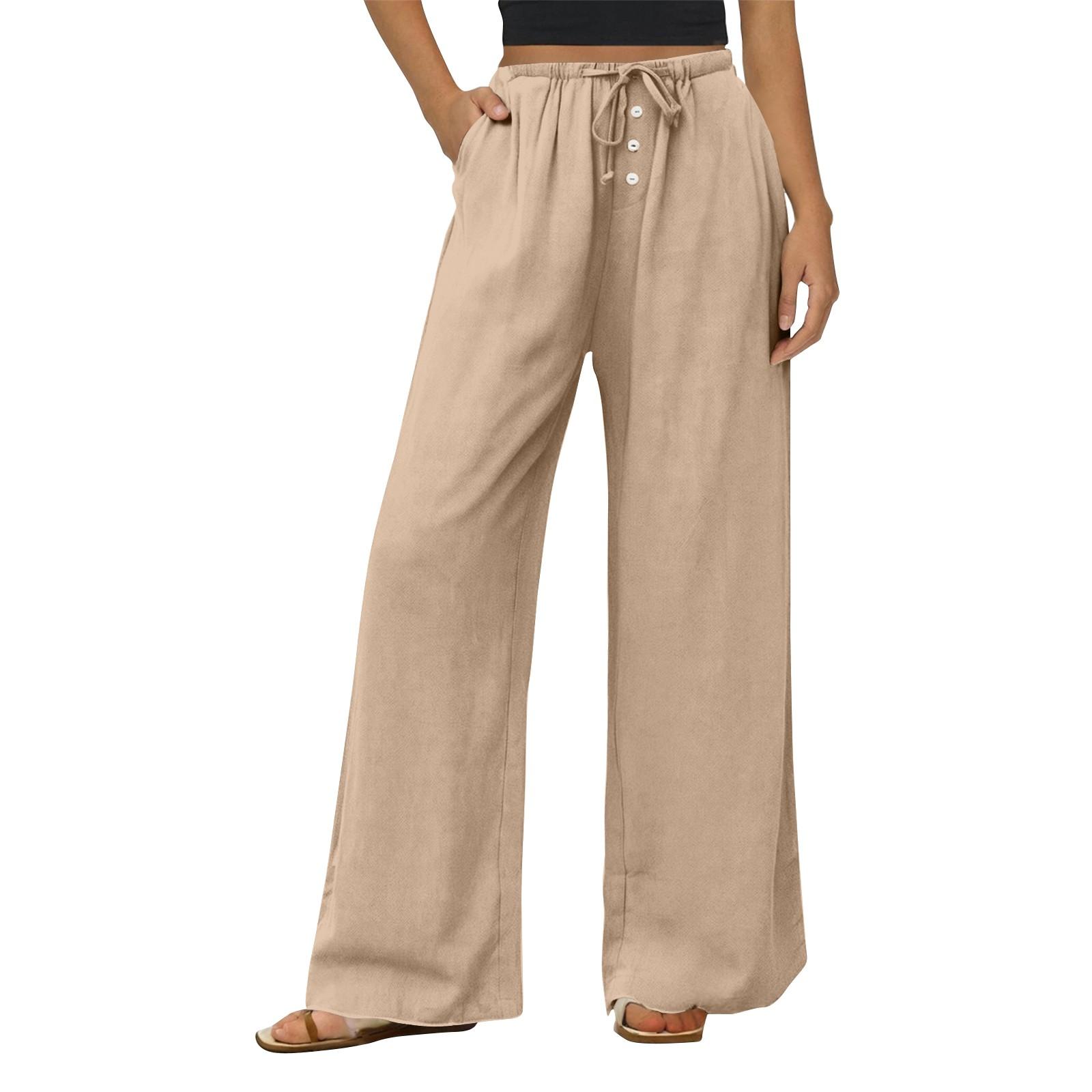 

Женские повседневные модные брюки из хлопка и льна с завязками на пуговицах XL хаки