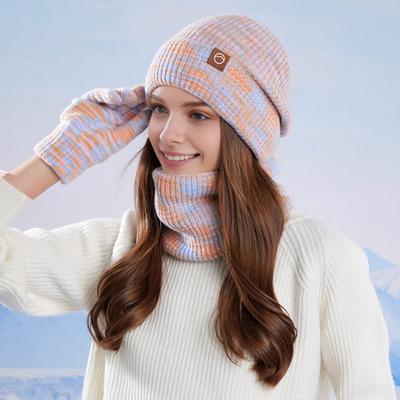 Set 3 Pezzi Cappello Sciarpa Guanti Invernali Fodera in Velluto Ispessito Vestibilità Elastica Colorata Cappello a Maglia Scaldacollo Set Guanti