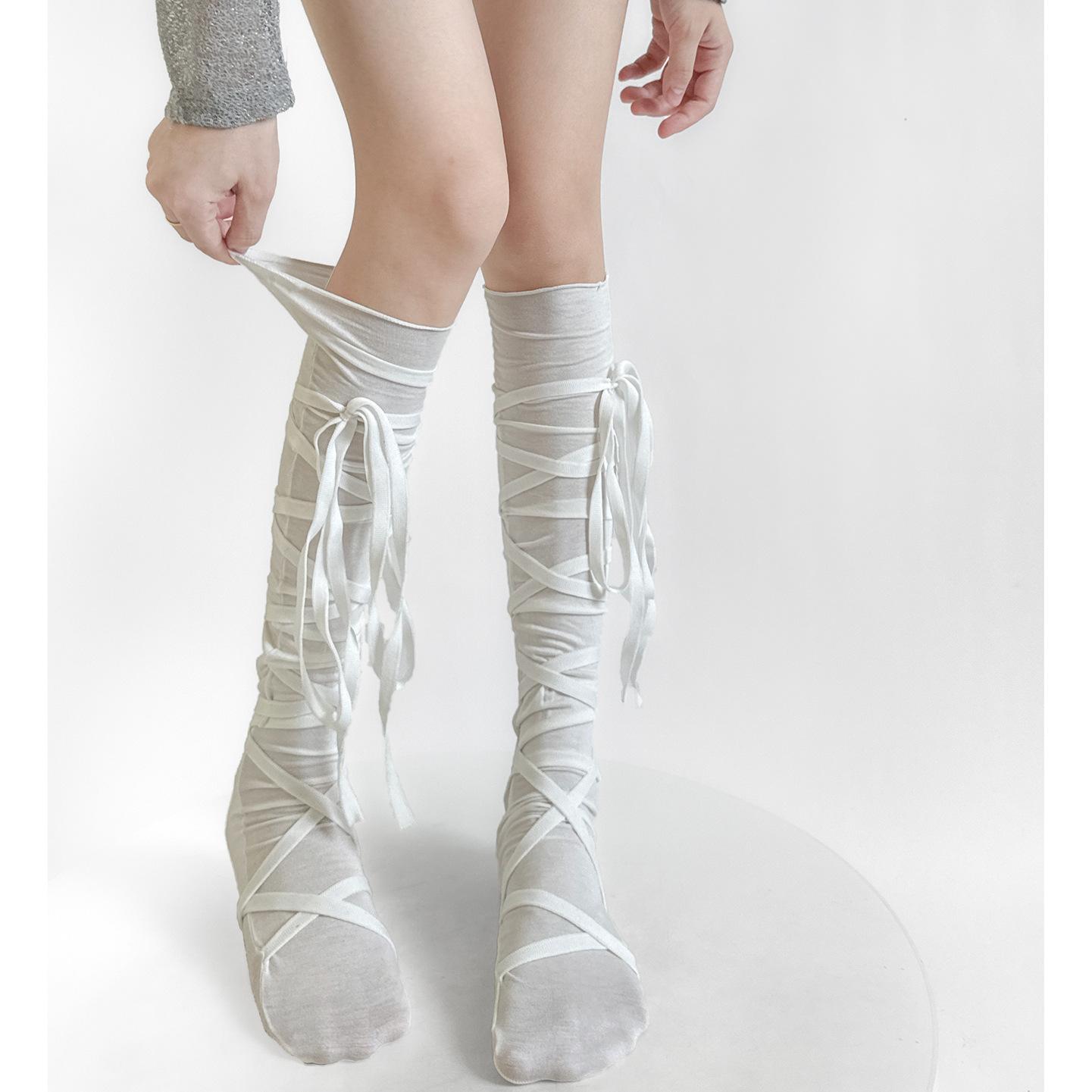 Damen Wade Krawatte Beinabdeckung Socken Ballett Riemchen Socken Dünne Strumpfband Band Y2K Lolita Gothic Japanisch Jk Club Cosplay Socken One Size gray