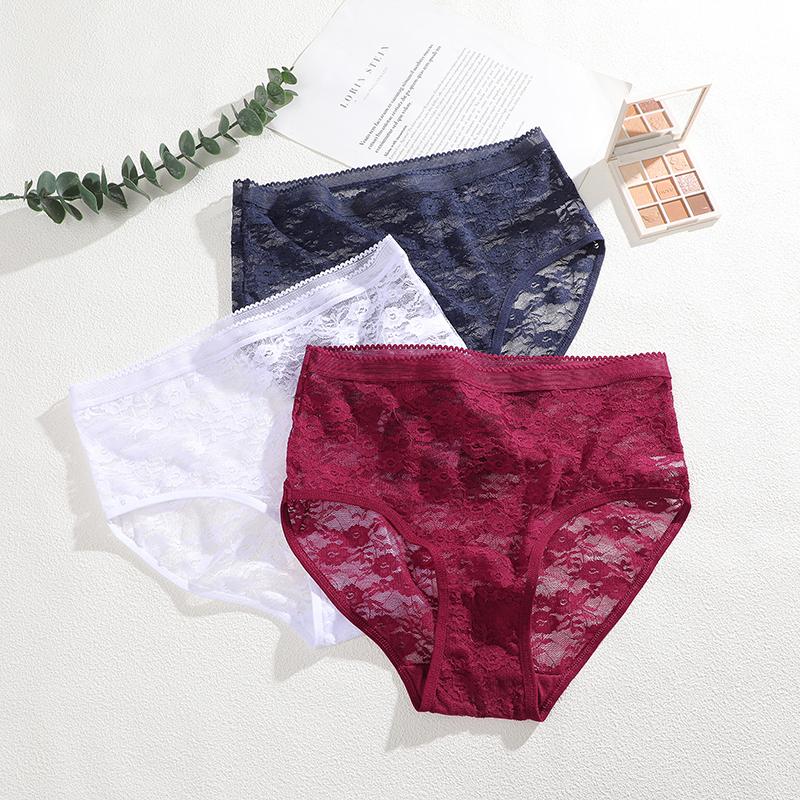 3ks/Sada Dámské krajkové kalhotky Vysoký pas Sexy spodní prádlo Průhledné dámské kalhotky Přiléhavé Plus Size kalhotky S-XXL