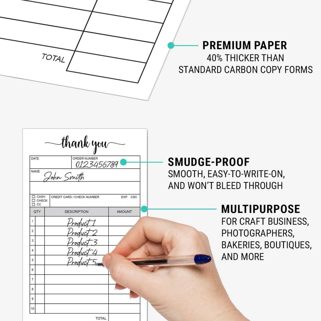 Carbonless Receipt Pad White and Yellow Order Form Chipboard Backing 2Part Book