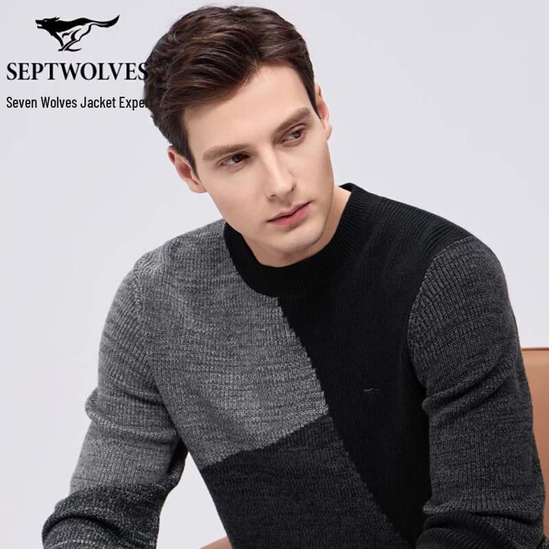 

SEPTWOLVES Men s Thermal Color-block Intarsia Crew Neck Sweater M