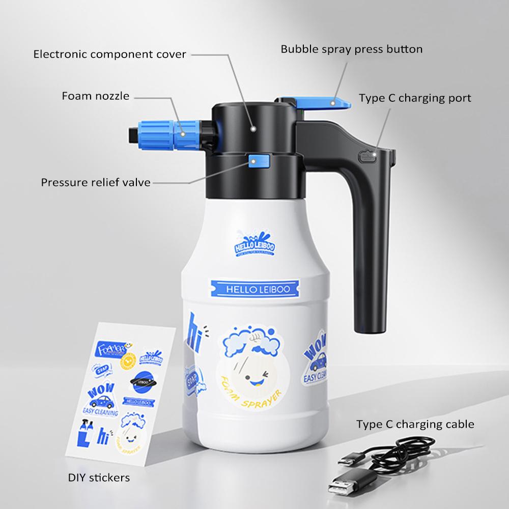 Electric Foam Sprayer Car Wash Sprayer 1.5L Pressure Sprayer USB Rechargeable for Home, Garden and