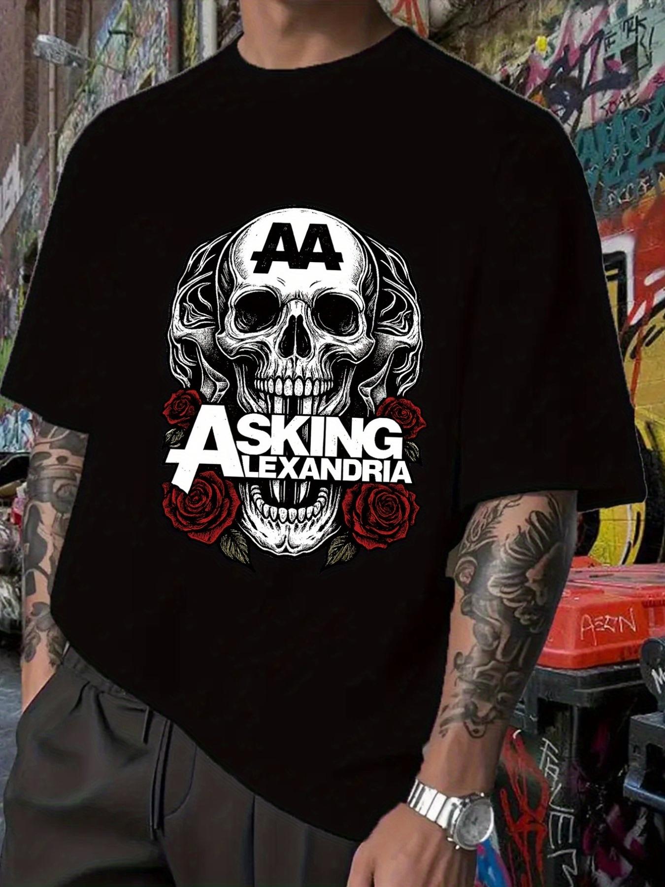 ASKING ALEXANDRIA Graphic T-shirt - Hip-Hop Style Short Sleeve Tee with Skull & Rose Design M