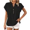 Women's Casual Wide-cut Shirt V-neck Button-up Short-sleeved Shirt Top