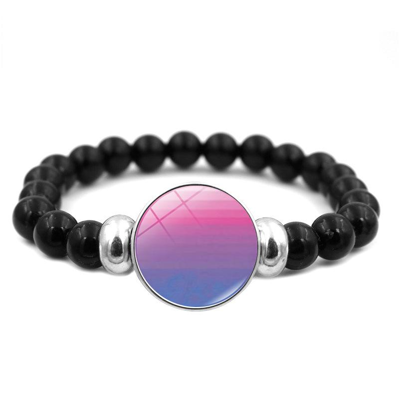 LGBT Rainbow Snap Bracelet Vintage Jewelry Black Beaded Bracelet for Women Men Couple Gift