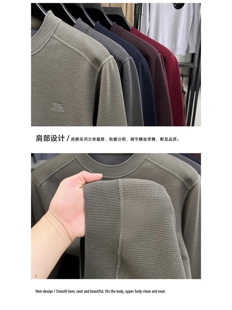 Men's High-Quality Casual Crew Neck Merino Wool Fleece Sweater - Warm, Thickened, Knitted Base Shirt