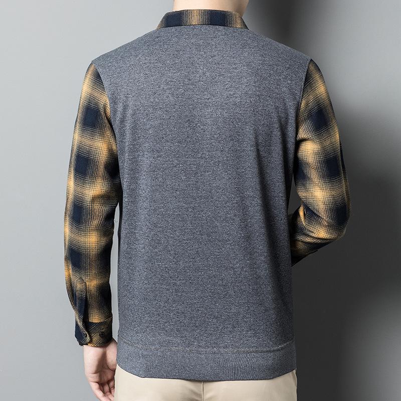 Long Sleeve Men's Bottoming Shirt Autumn and Winter New Young and Middle-Aged Business Fake Two Pieces Leisure T-shirt Loose Dad Outfit