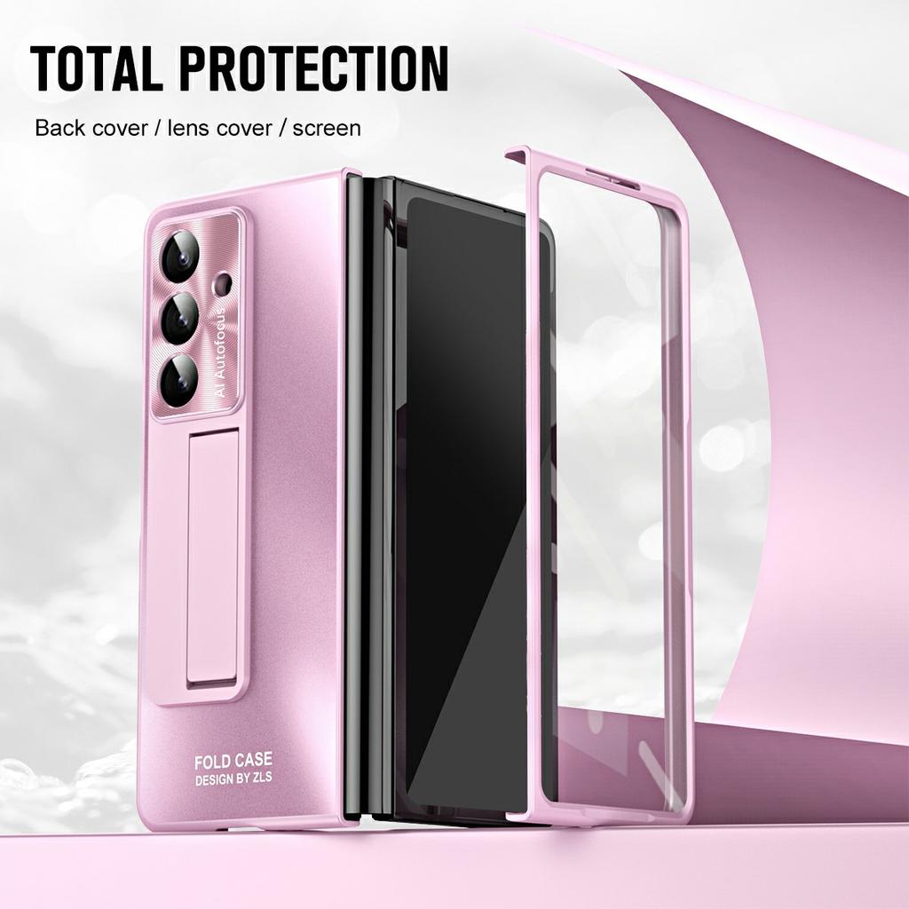 For Samsung Galaxy Z Fold7 5G Case Kickstand Matte PC Phone Cover with Tempered Glass Film
