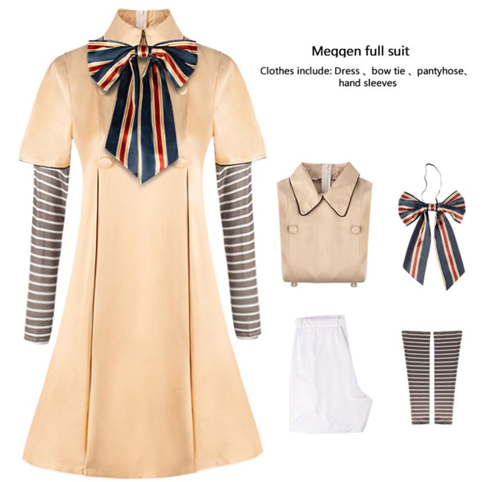 Girls Megan Cosplay Costume Horror Movies M3GAN Halloween AI Doll Robots Fancy Dress Hand Sleeves Pantyhose Bowknot Set