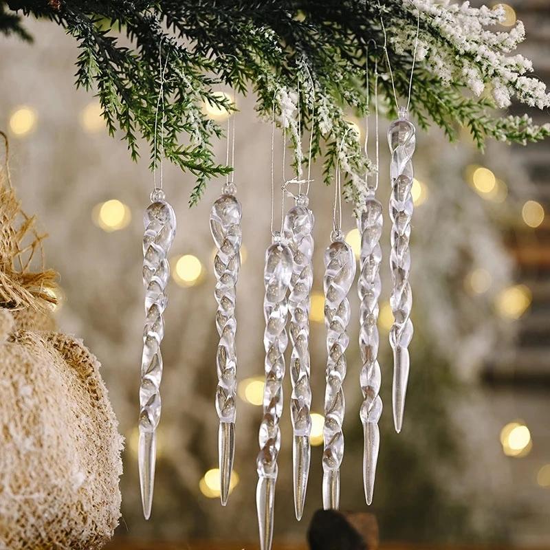 12 Pcs 13cm Christmas Simulation Ice Xmas Tree Hanging Ornament Fake Icicle Winter Party Christmas New Year Decoration Supplies