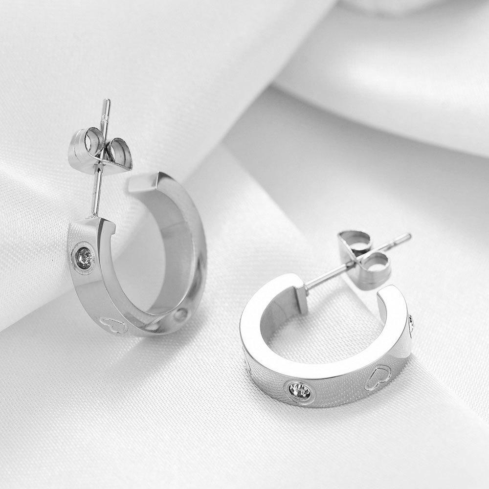 Orecchini Geometrici a U con Strass Moda Europea Americana, Orecchini a Bottone Cuore di Pesca in Acciaio di Titanio Acciaio Inossidabile 4MM