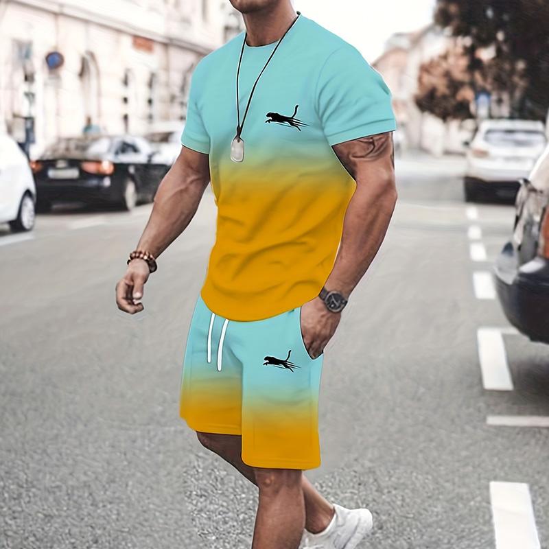 Men's Retro Suit Summer Casual Breathable Refreshing Suit Beach Style Printed 3D Leopard Oversized Men's Loose Top