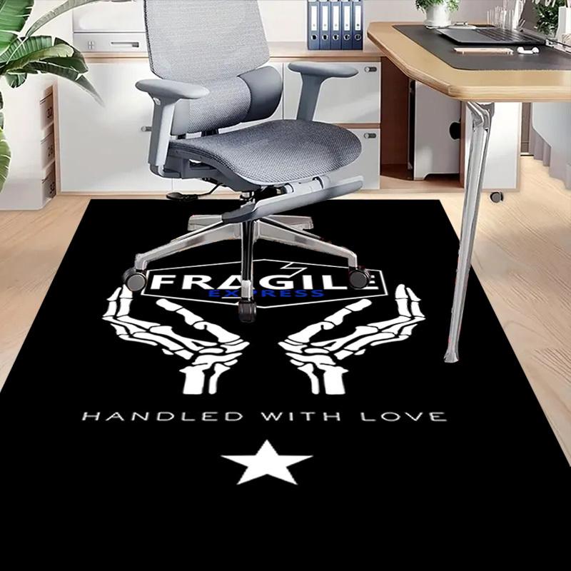 1pc FRAGILE EXPRESS Home Office, Durable Polyester Floor Mat with Easy, Office Decor, Urban Style, Nonslip Backing, Highquality Fabric