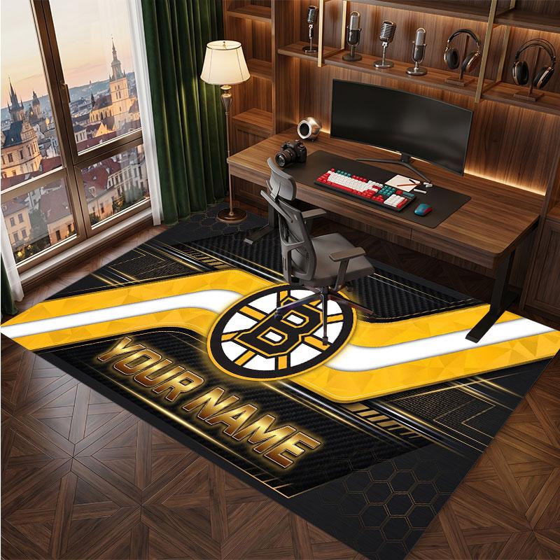 Tappeto in Cristallo Vellutato Personalizzato Boston Bruins, Tappeto Morbido Antiscivolo con Testo Nome Personalizzato per Soggiorno Camera da Letto