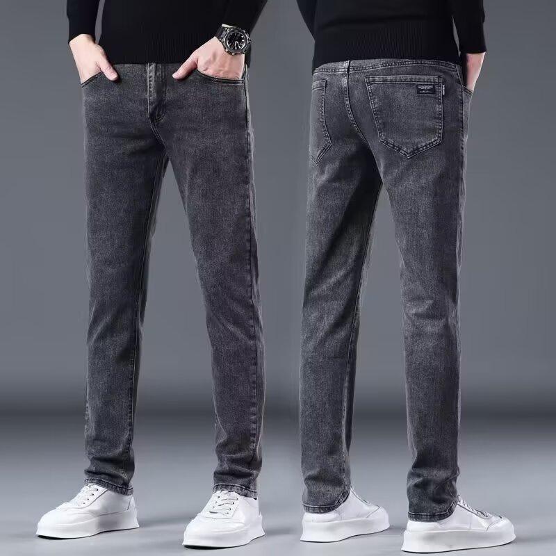 Jeans de Otoño para Hombre Rectos Sueltos Juveniles Talla Grande Combinan con Todo Ajustados Casuales para Hombre Otoño/Invierno Negro Puro Pantalones de Hombre