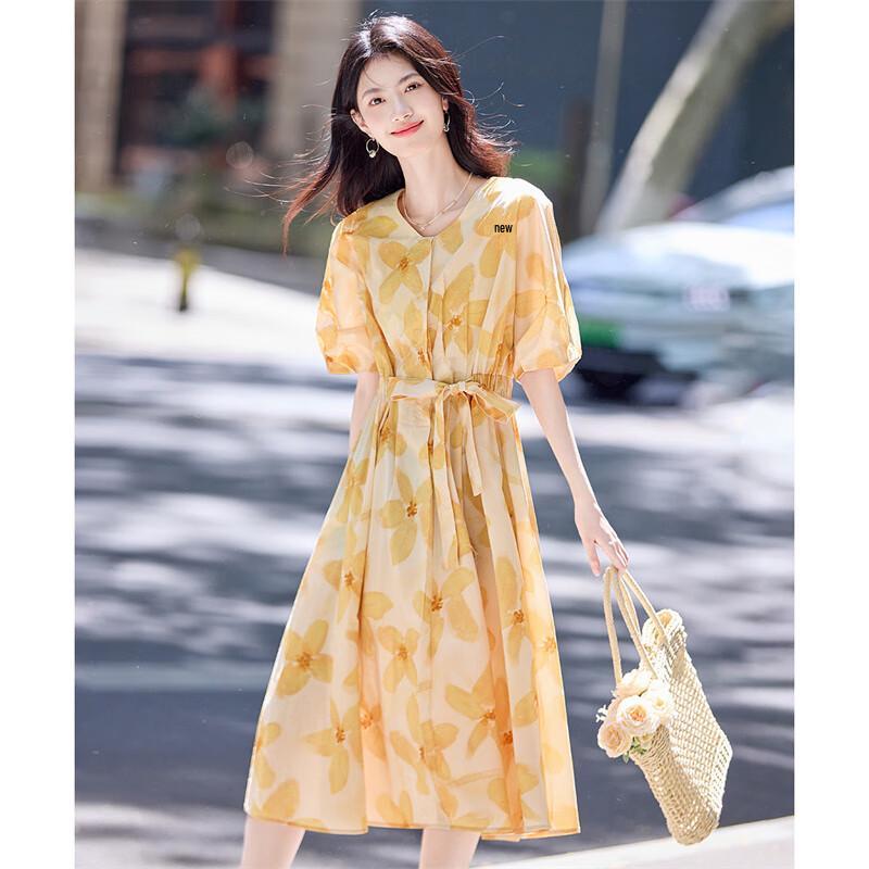 

Шанцзинское женское летнее хлопковое миди-платье А-силуэта с принтом M