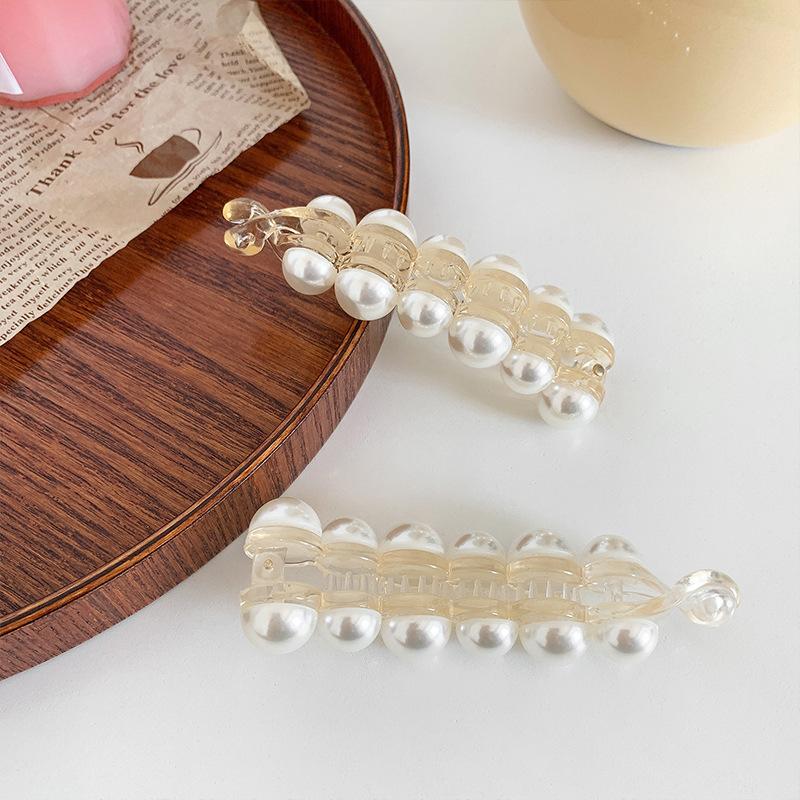 Pearl Banana Clip, Flat-Clip Elegant Headpiece, Vertical Ponytail Hair Clip, Simple Style Hair Accessory