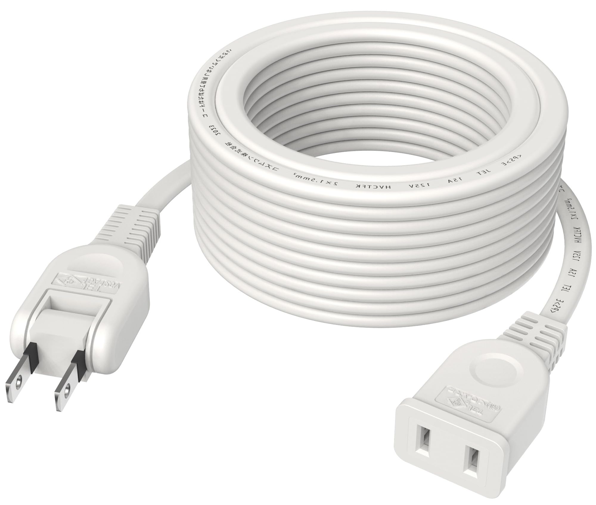 

FUMITAKE 7m Long 15A Extension Cord, White, Indoor, Single-Outlet, 125V, Swing Plug, Soft Type, Flame-Retardant PVC, PSE Certified, Double-Insulated,