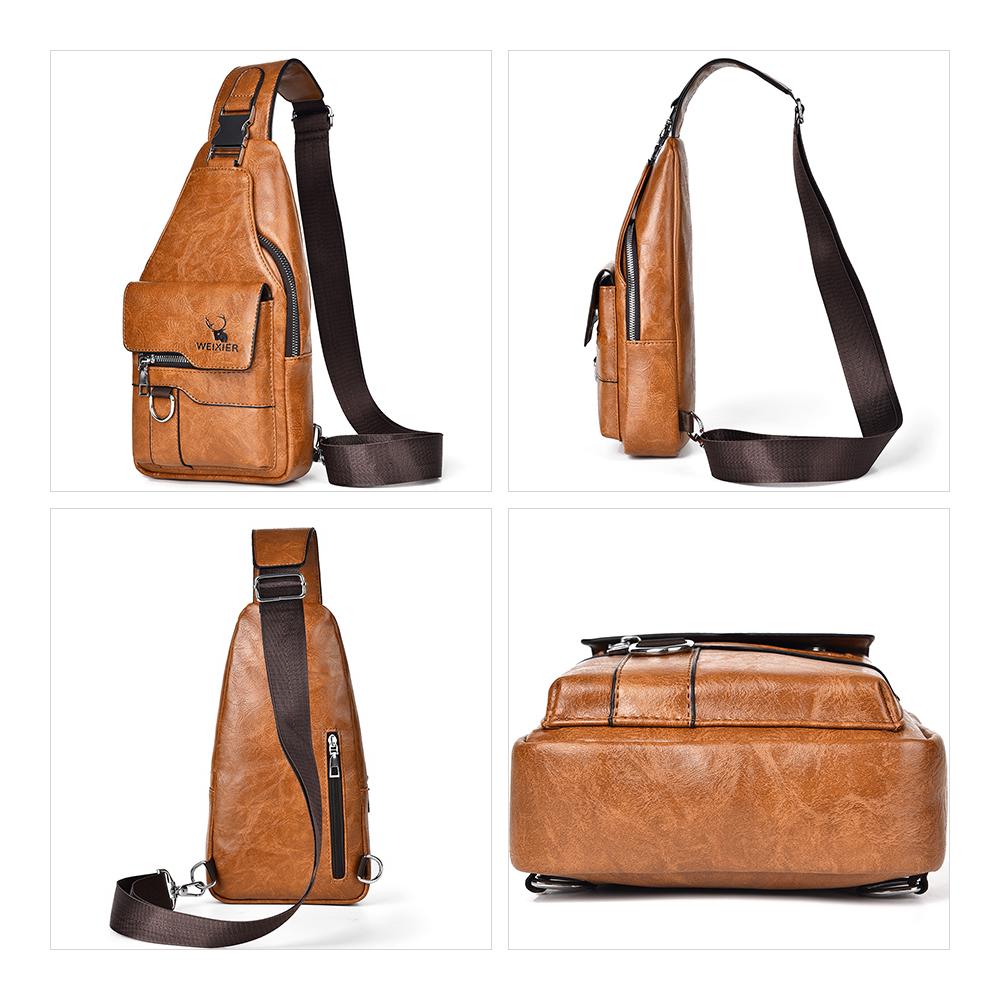 WEIXIER Sling Bag for Women and Men Leather Crossbody Shoulder Bag Chest Sling Backpack Travel Bag