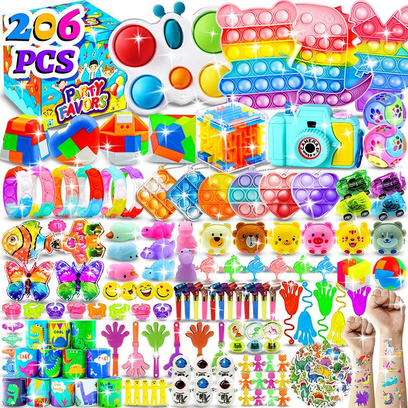

206Pcs Fidget Toys Gifts Box Pop Keychain It Surprise Bubble Fidget Anti Stress Toy For Kids For Children Adults