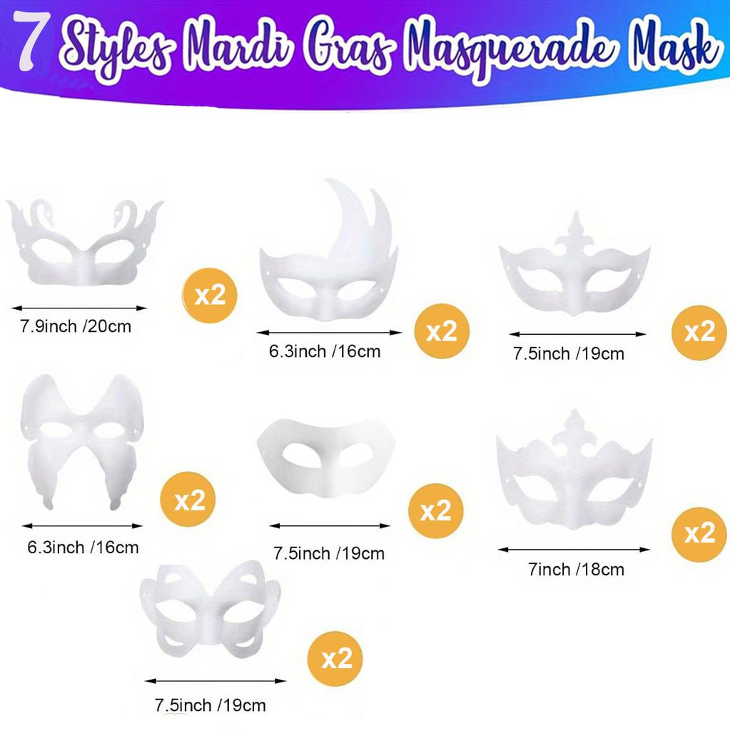 2/12/20/24 Pcs Halloween Mask DIY Paintable Blank Mask Paper Art Masks DIY Painting Masks For Masquerade Cosplay Party
